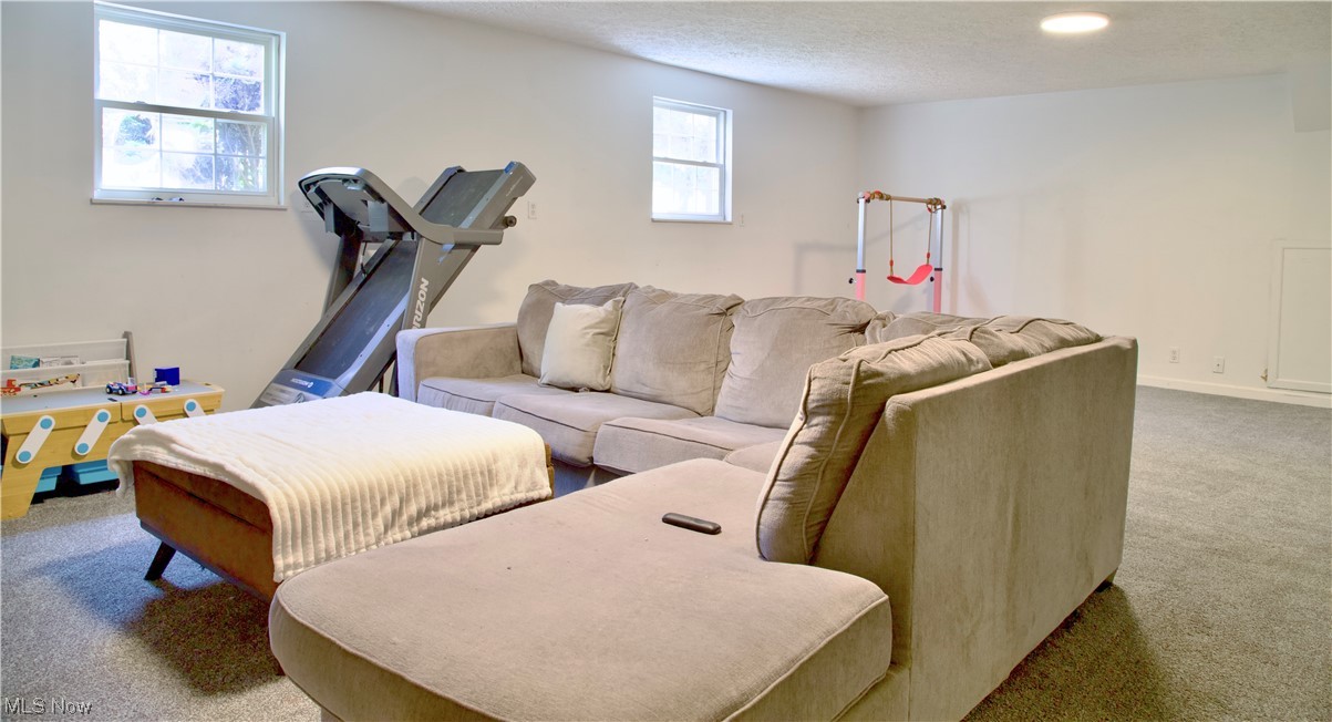 444 Eyermann Road Belpre, OH 45714 - Photo 15 of 16 Family room featuring a textured ceiling, a wealth of natural light, and carpet flooring