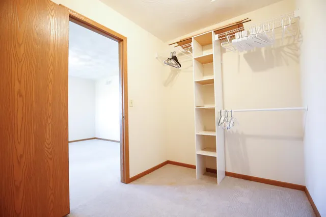a view of walk in closet with empty racks