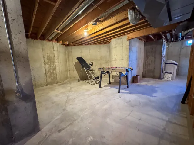 a view of a garage with storage