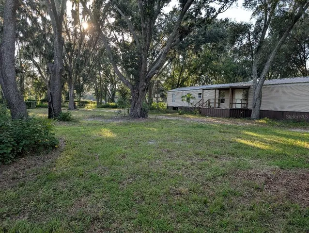 a view of a yard with a house and a tree