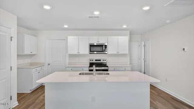 a kitchen with a stove a sink and a refrigerator