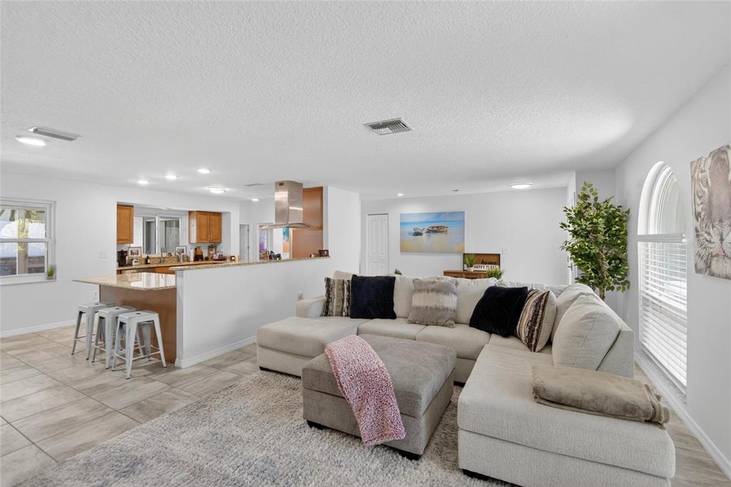 1668 Allens Ridge Drive North Palm Harbor, FL 34683 - Photo 7 of 48 a living room with furniture and a dining table with kitchen view