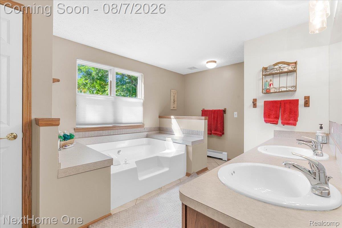 6260 Faussett Road Howell, MI 48855 - Photo 15 of 44 Primary bathroom with dual sinks and jetted tub