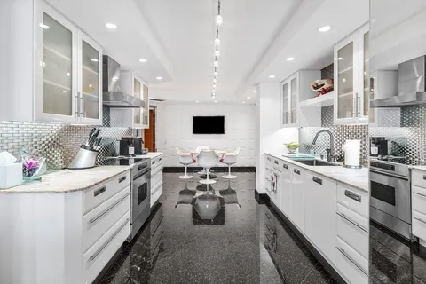 a kitchen with lots of counter top space