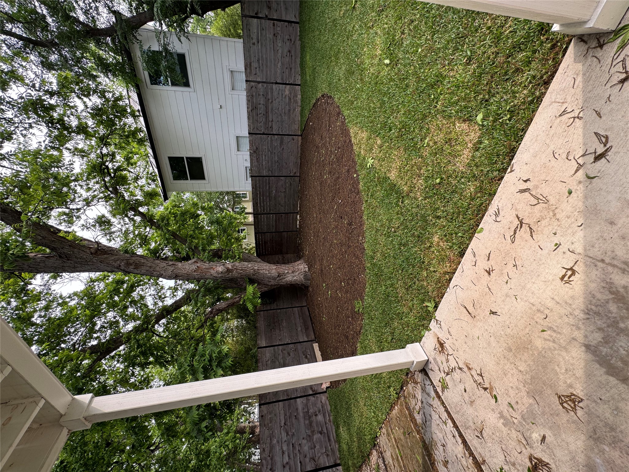 2811 Garwood Street, Unit B Austin, TX 78702 - Photo 2 of 24 Expansive backyard featuring a manicured lawn, established mature tree, and a dark wood-finish privacy fence