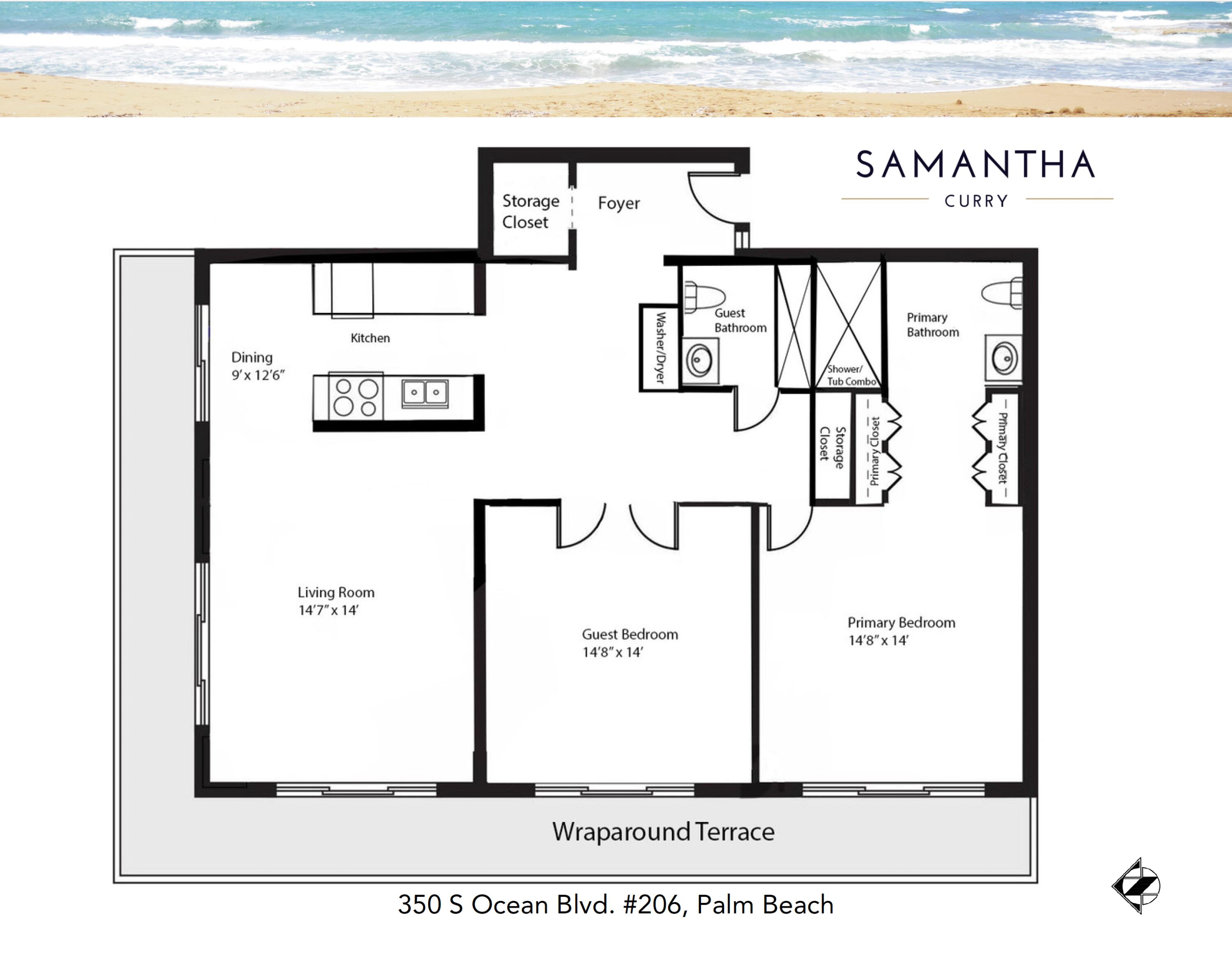 350 South Ocean Boulevard, Unit 206 Palm Beach, FL 33480 - Photo 27 of 27 Floor Plan