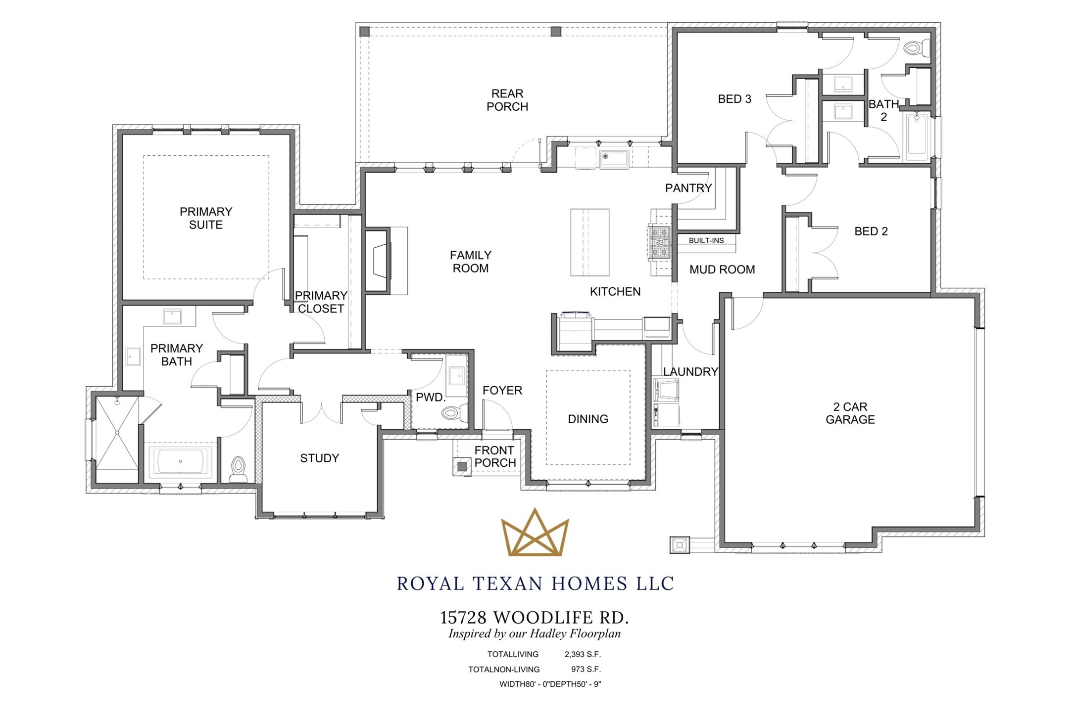 15728 Woodlife Road Willis, TX 77378 - Photo 5 of 36 Open layout inspired by the Hadley plan. Single-story custom home has great flow and use of space for family life and entertaining. Spacious family room, private home office, separate dining room, and island kitchen. Split plan has 3 bedrooms and 2.5 baths.