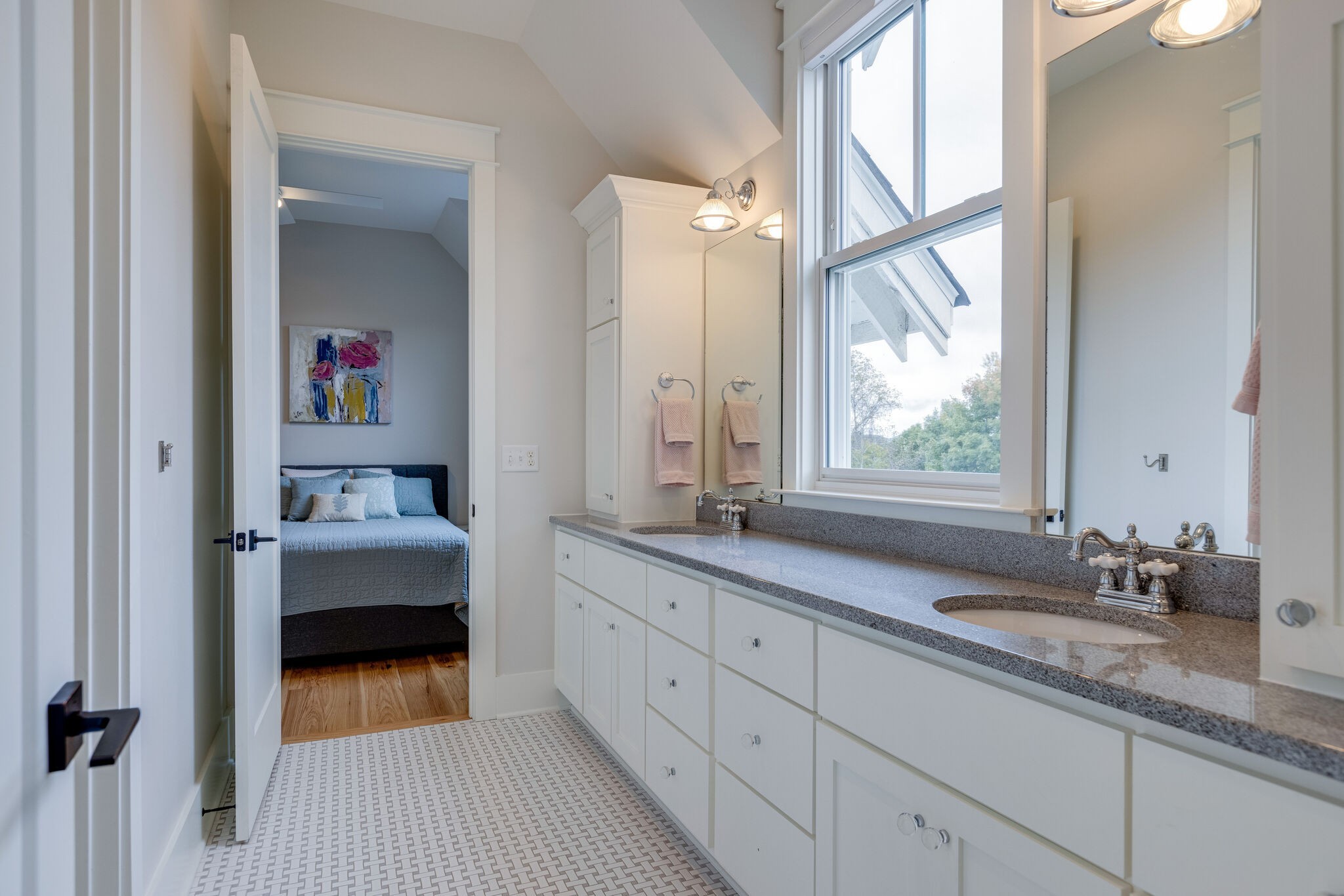 322 Springhouse Circle Franklin, TN 37067 - Photo 44 of 70 a en suite bathroom with a granite countertop sink mirror and window