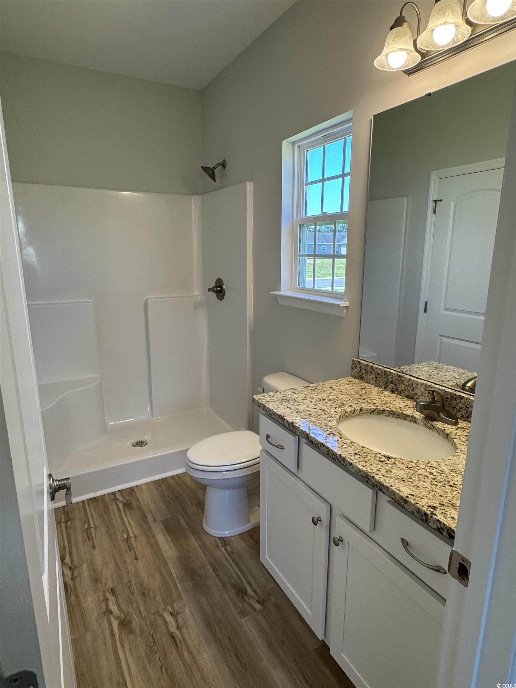 596 Shallow Cv Drive Conway, SC 29527 - Photo 9 of 25 Bathroom featuring vanity, a stall shower, and dar