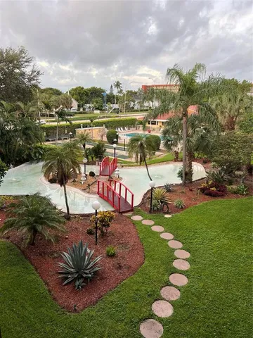 an outdoor space with seating