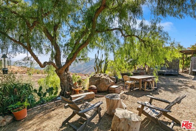 a view of a backyard with sitting area
