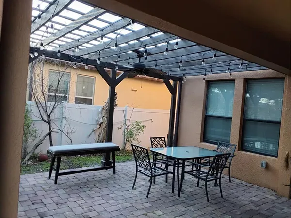 a view of an outdoor sitting space