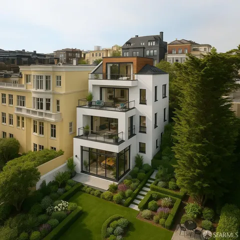 an aerial view of multiple houses with yard