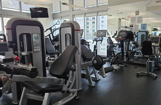 a view of a room with gym equipment