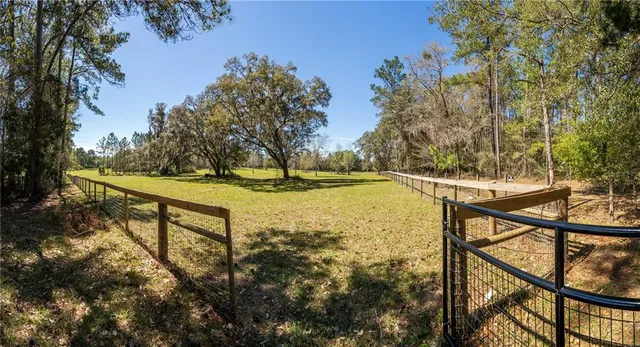 a view of a swimming pool with a yard