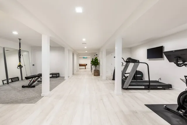 a view of a room with gym equipment