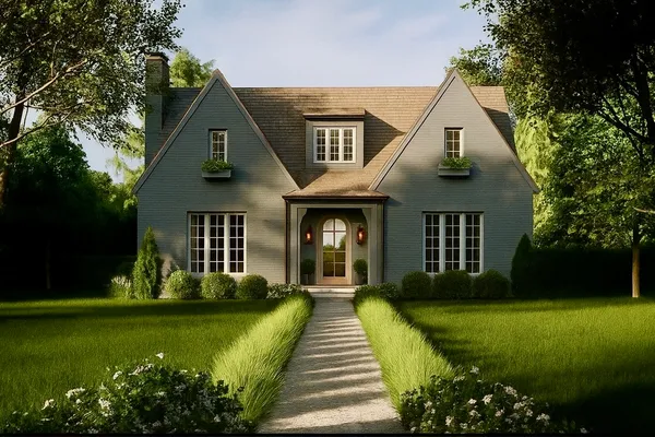 a front view of a house with a yard