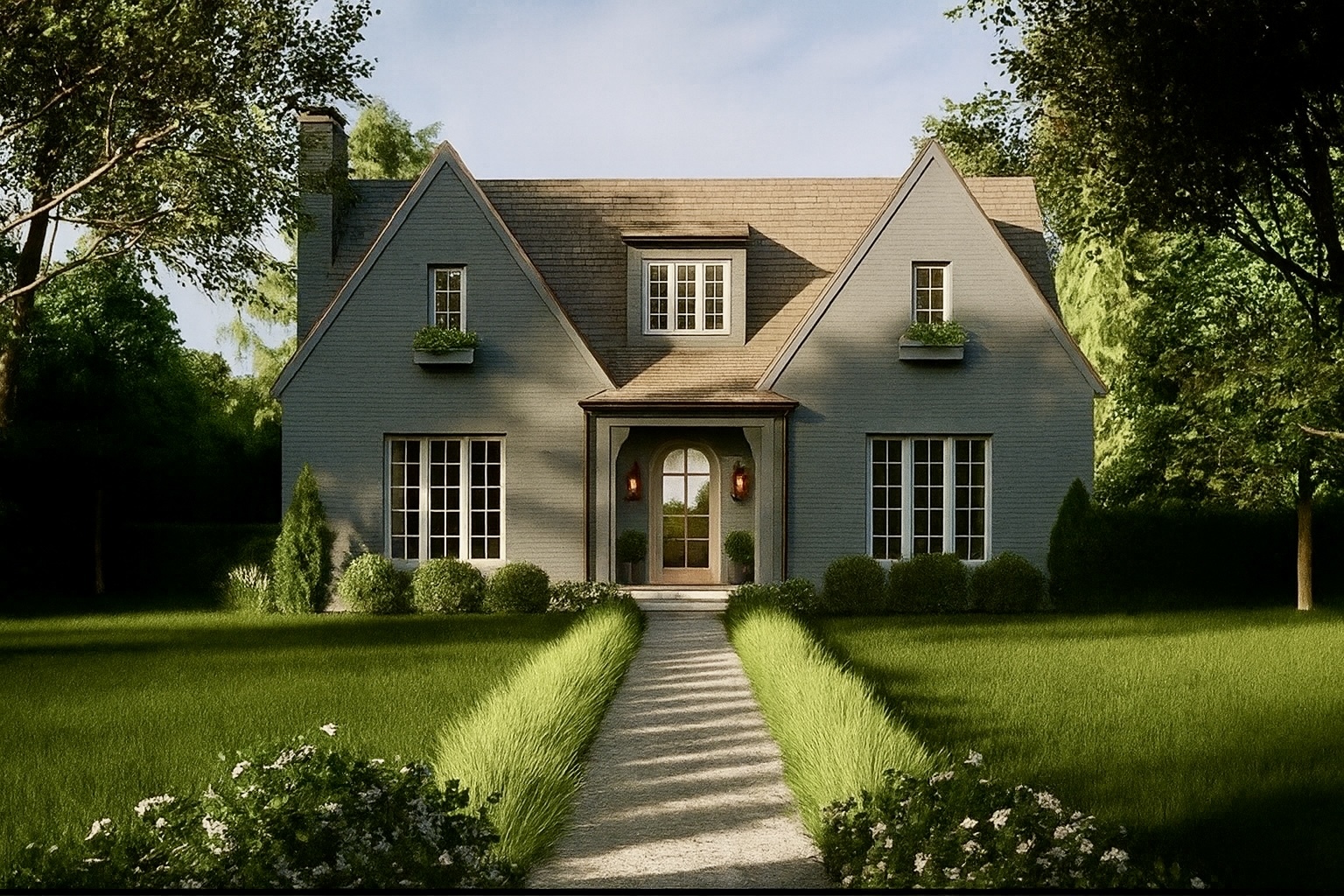 a front view of a house with a yard