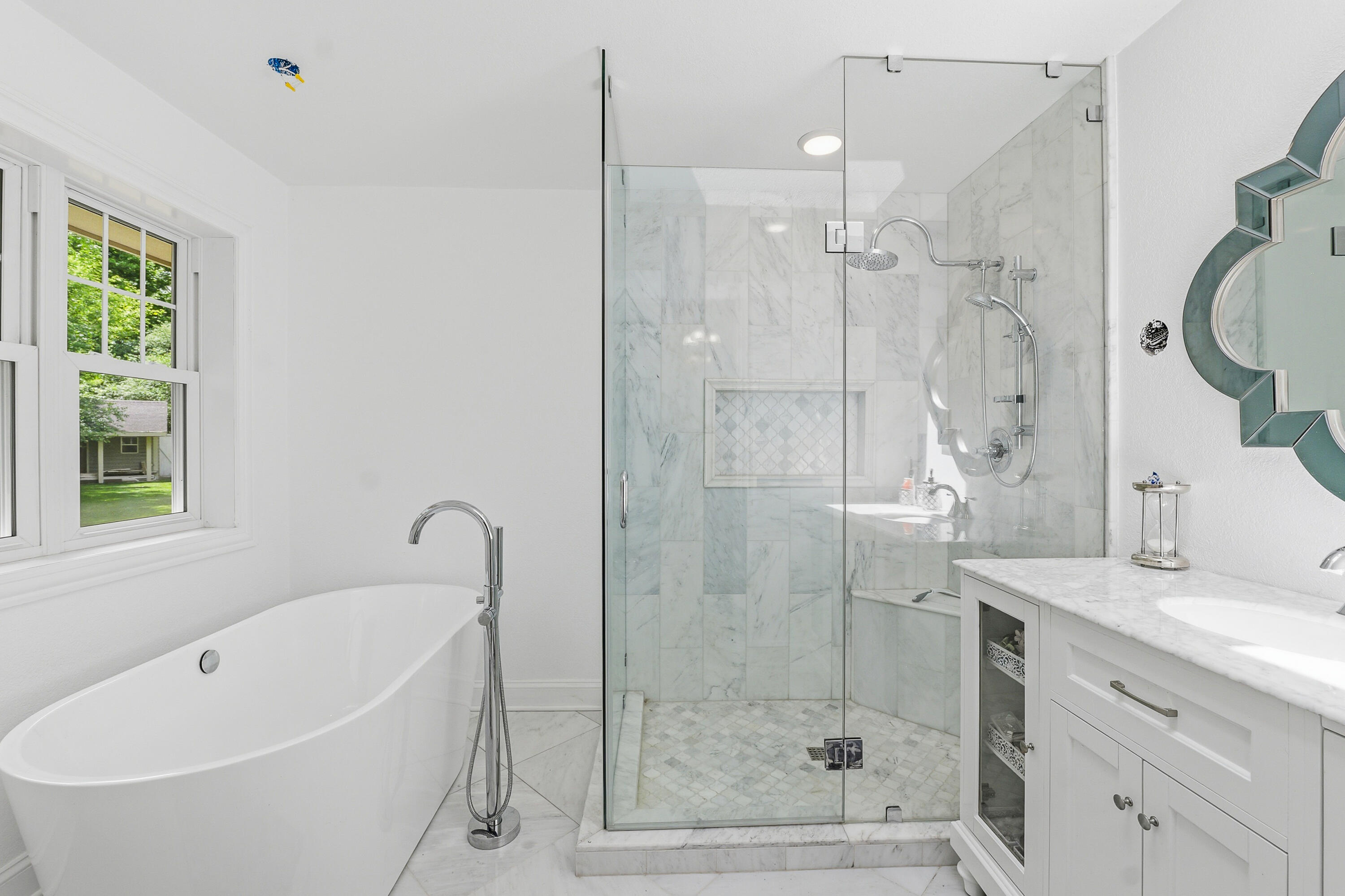 34899 Pabst Road Summit, WI 53066 - Photo 17 of 38 Walk-in shower with beautiful tile, heated floors and a fresh, updated feel.