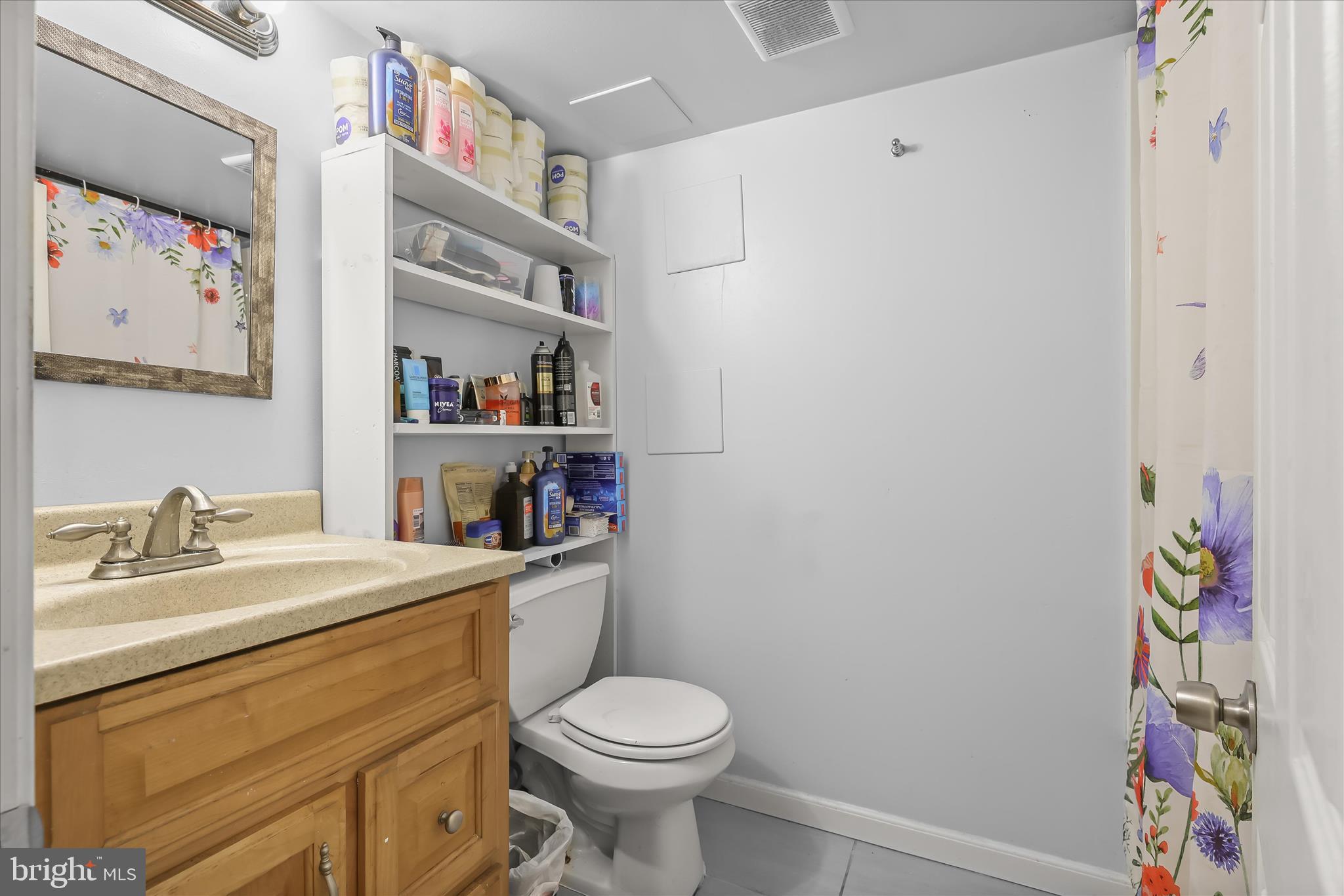 2813 Oak Grove Avenue Halethorpe, MD 21227 - Photo 21 of 43 a bathroom with a sink a toilet and a shower curtain
