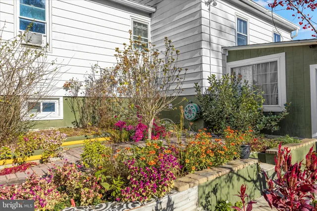 a view of a house with a yard and garden