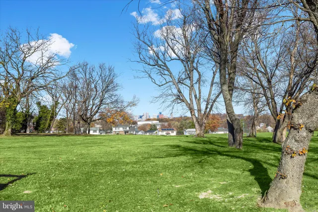 a picture of a park with an bench