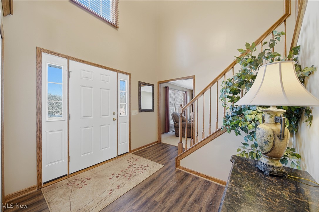 2132 Summerchase Road Northeast Canton, OH 44721 - Photo 3 of 49 Foyer featuring healthy amount of natural light, dark wood finished floors, a towering ceiling, and stairway