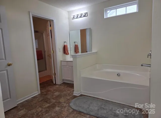 a bathroom with a bathtub and a shower