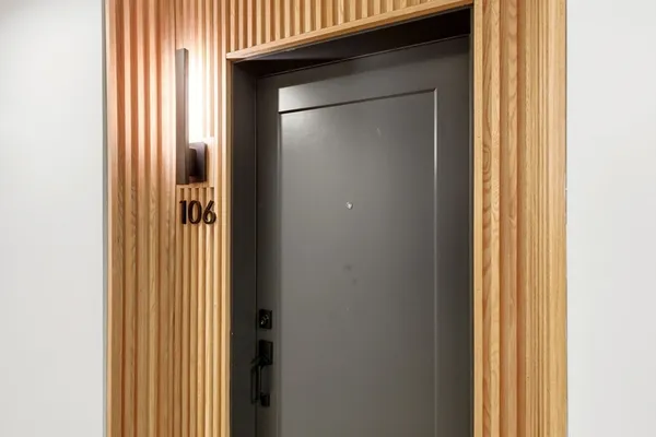 a view of an entrance of the building