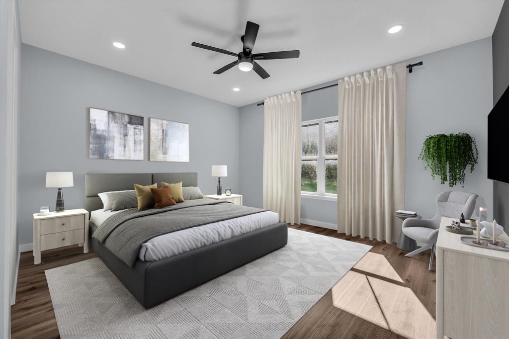 308 Crye Circle Robinson, TX 76706 - Photo 17 of 37 a bedroom with a large bed and a chandelier