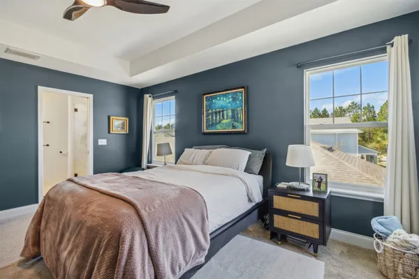 a bedroom with bed and furniture