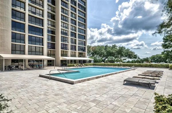 a view of a swimming pool and a yard