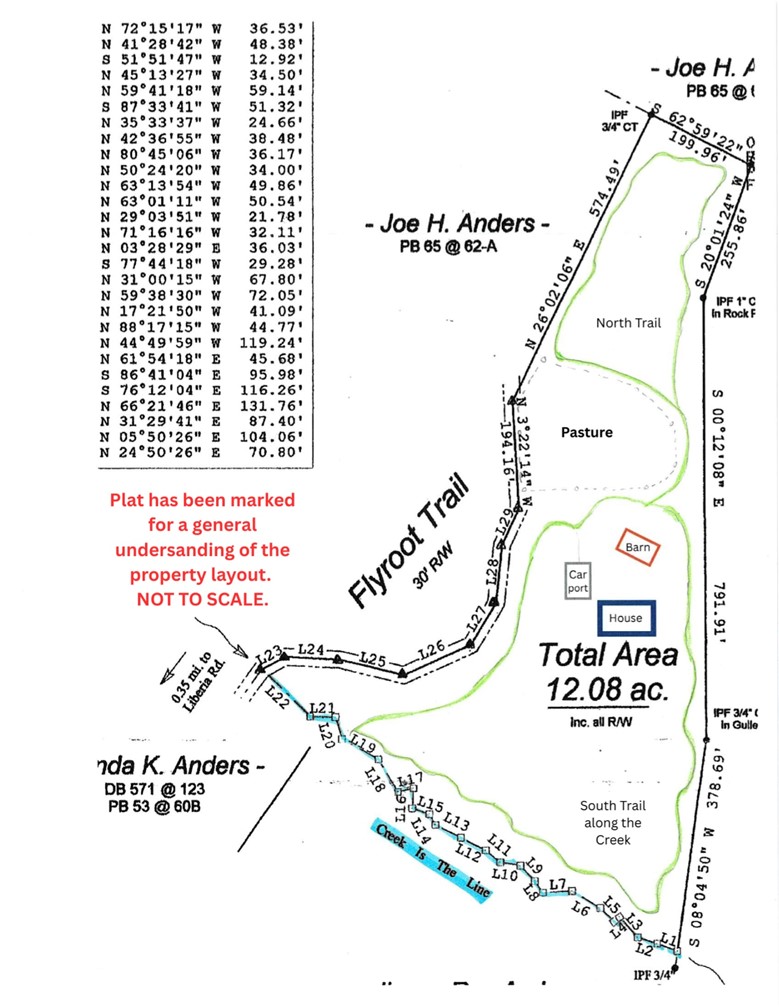 196 Flyroot Trail Pickens, SC 29671 - Photo 45 of 48 This detailed plat map showcases a property's layout, trails, and surrounding features.