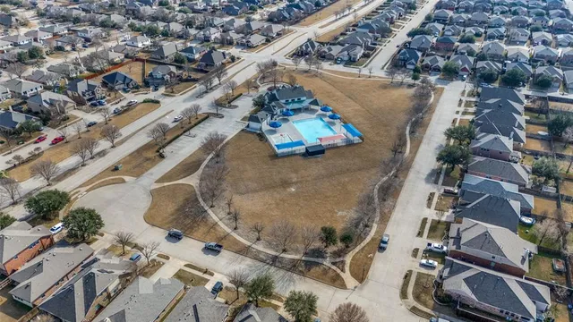 an aerial view of a highlighted house