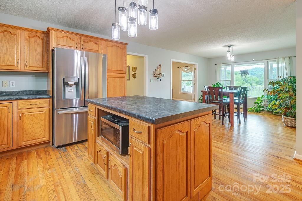 908 Newfound Road Leicester, NC 28748 - Photo 19 of 46 a kitchen with stainless steel appliances granite countertop a refrigerator a stove and a wooden floors