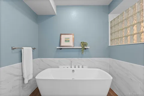 a bathroom with a bathtub