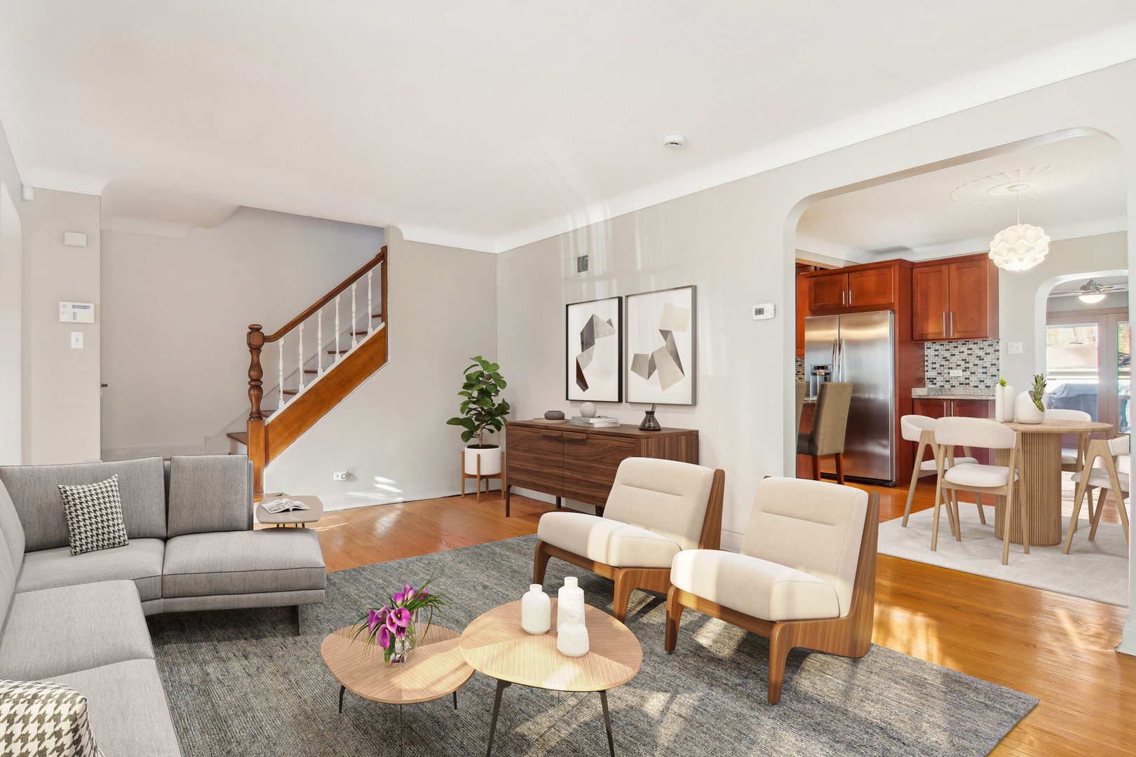 38 Northgate Road Riverside, IL 60546 - Photo 3 of 52 a living room with furniture and a dining table with wooden floor