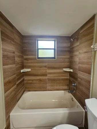 a bathroom with a bathtub