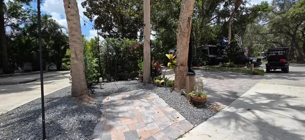 an outdoor space with patio
