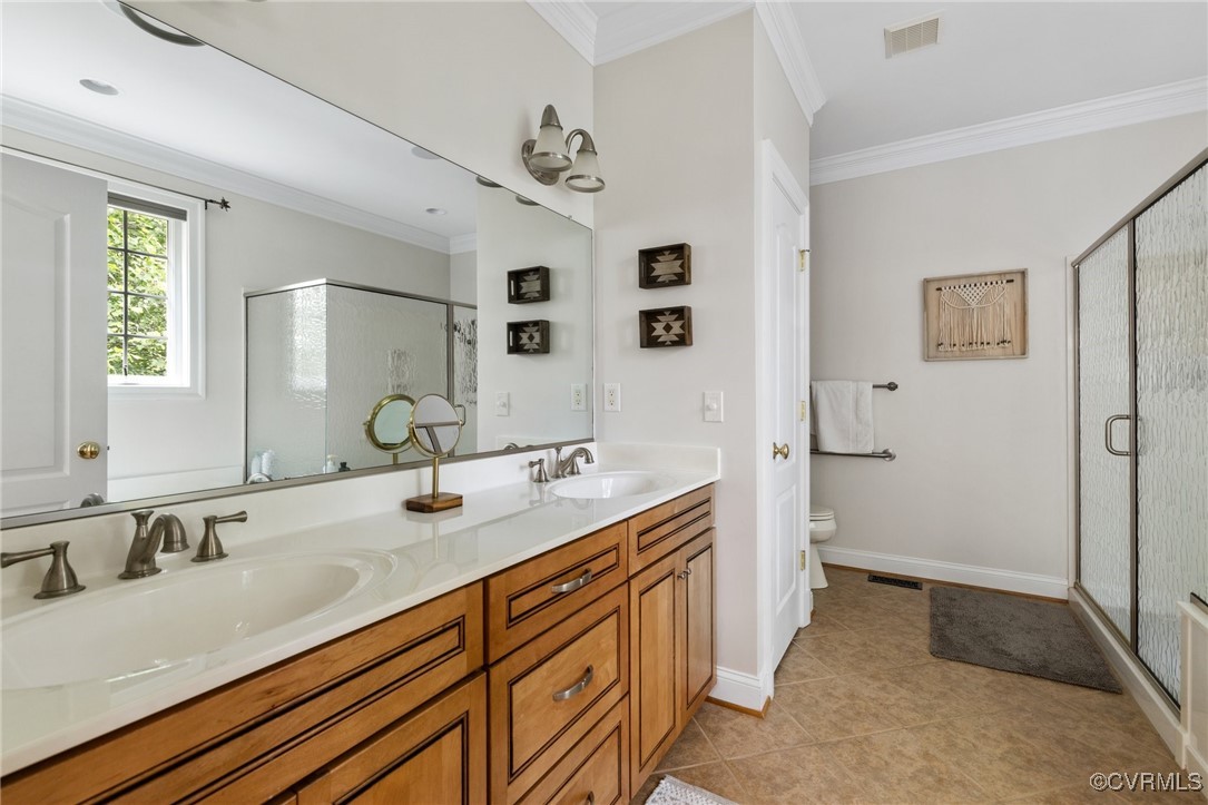 14149 Riverdowns S Drive Midlothian, VA 23113 - Photo 21 of 48 Bathroom with a shower stall, ornamental molding,