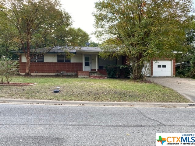 a view of a house with a yard and large tree