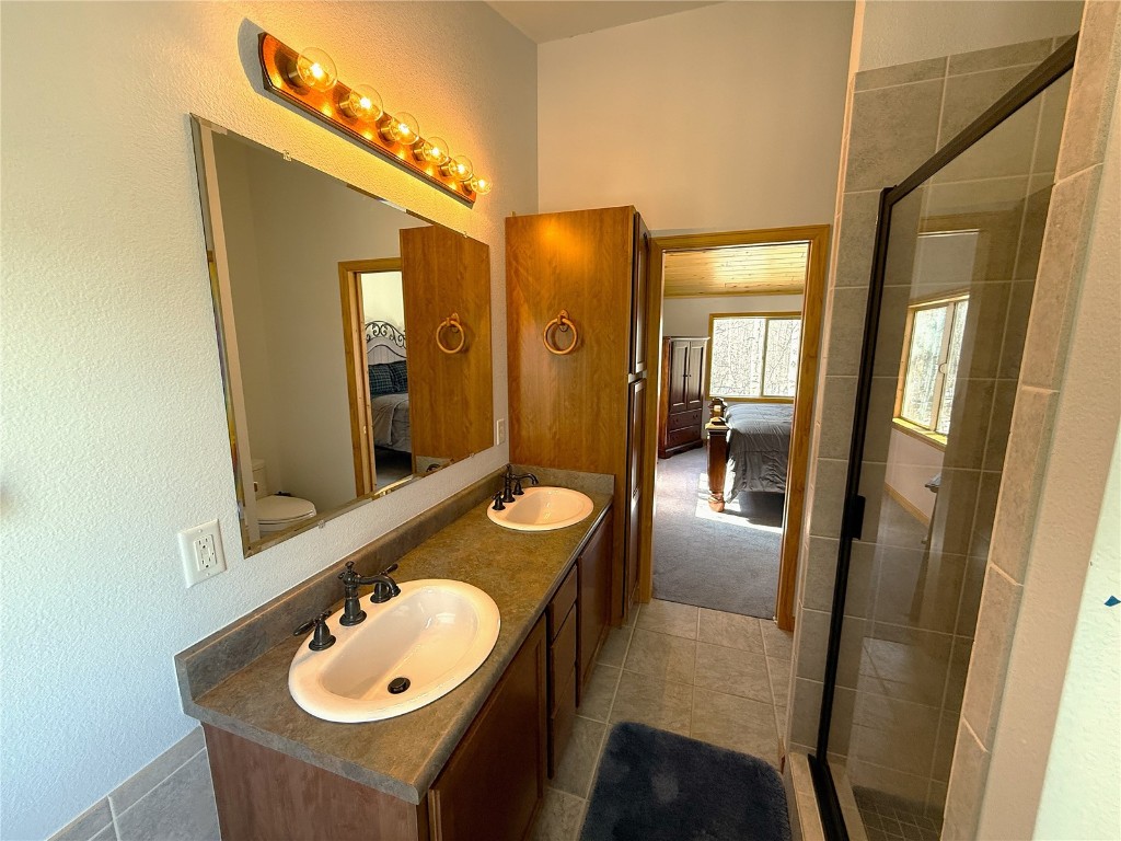 1387 High Creek Road Fairplay, CO 80440 - Photo 29 of 47 a bathroom with a sink double vanity and a mirror