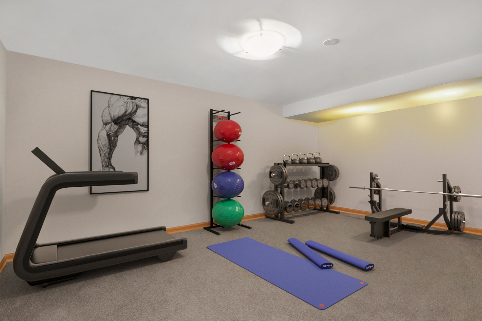 321 Ridge Lane Lake In The Hills, IL 60156 - Photo 31 of 46 a room with gym equipment and a chandelier