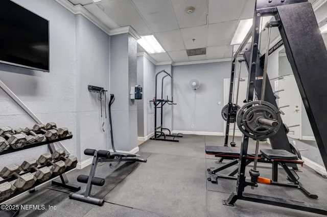 a view of a room with gym equipment