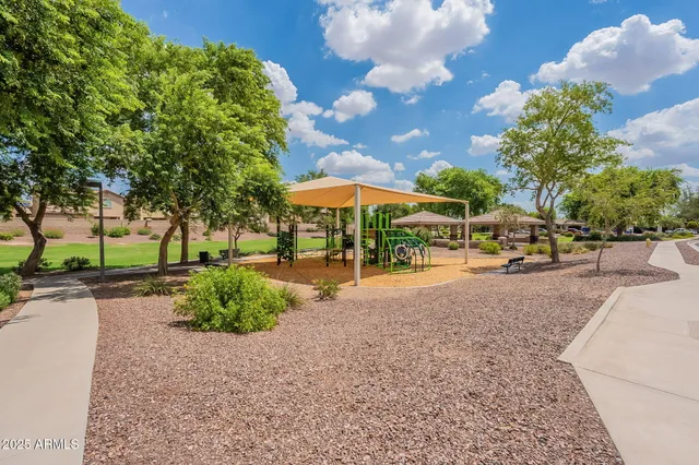 a garden view with patio