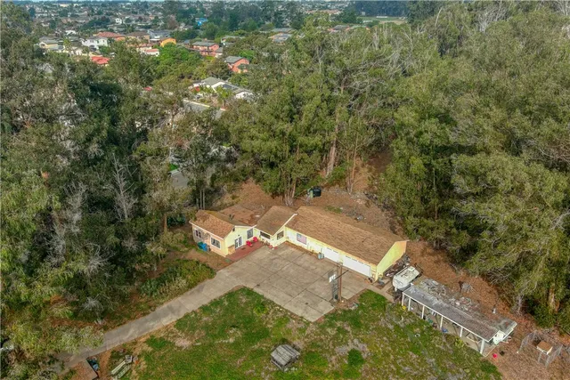 an aerial view of residential house with outdoor space
