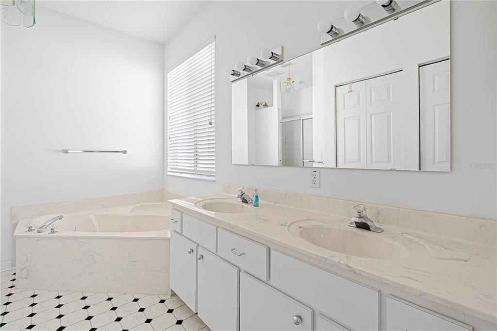 2459 Northwest 55th Avenue Road Ocala, FL 34482 - Photo 19 of 38 a bathroom with a sink a bathtub a mirror a vanity and a shower