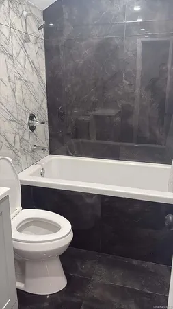 a bathroom with a toilet and a bathtub