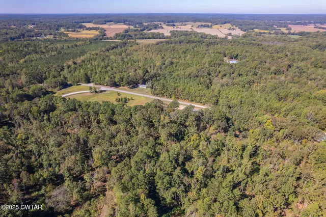an aerial view of a houses with a yard