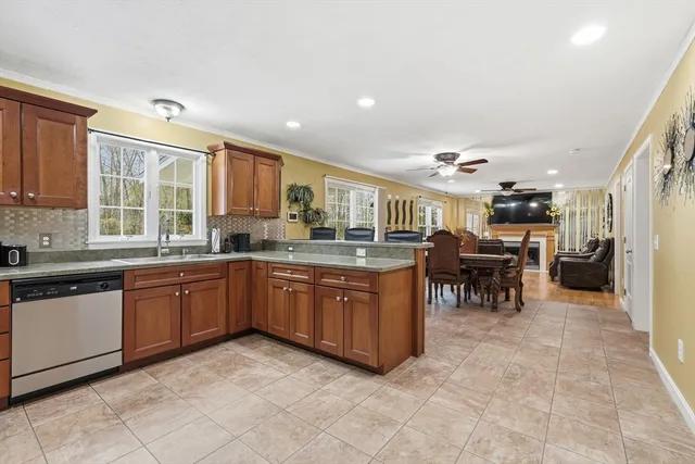 a kitchen with lots of counter top space